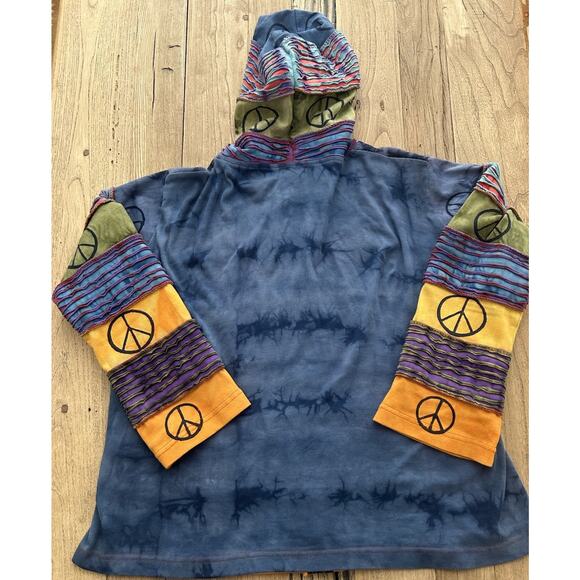 Vtg Y2K Rising International Peace Sign Tie Dye Zip Up Hoodie 2XL Boho Festival - Picture 4 of 6